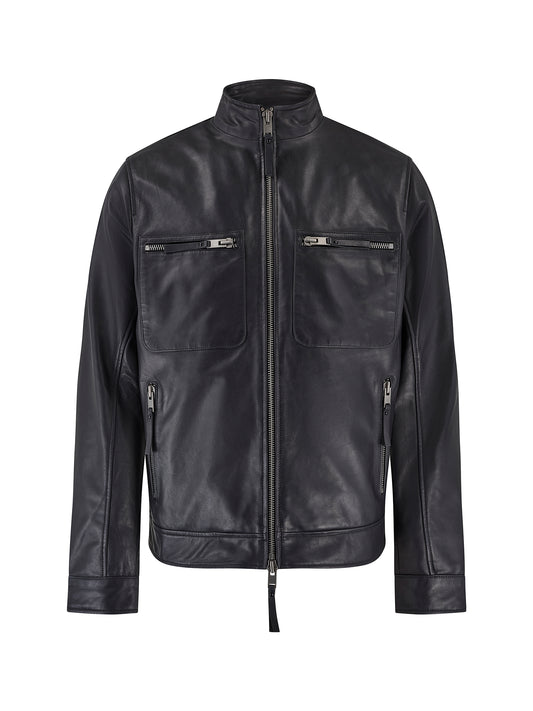 High Neck Leather Worker Jacket