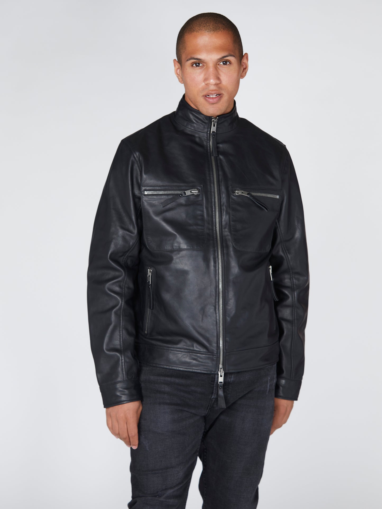 High Neck Leather Worker Jacket