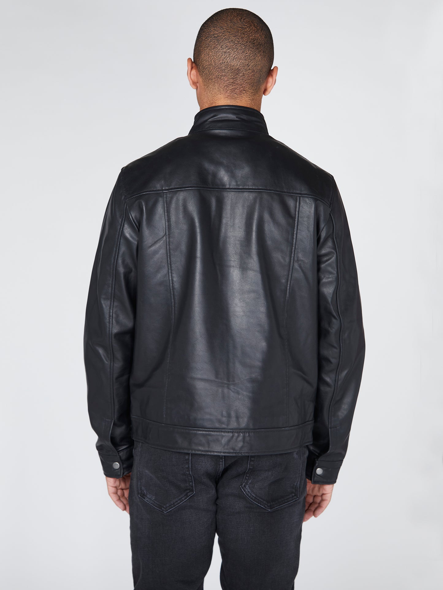 High Neck Leather Worker Jacket