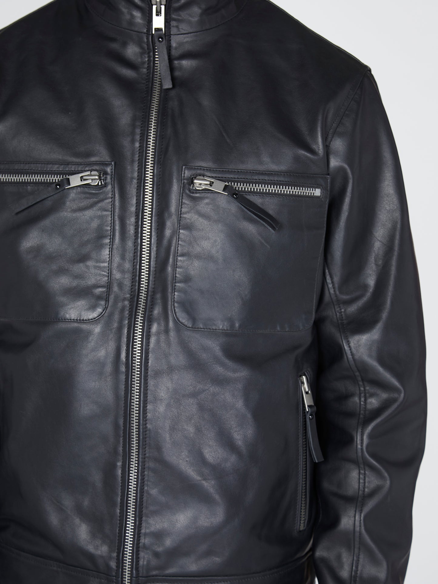 High Neck Leather Worker Jacket