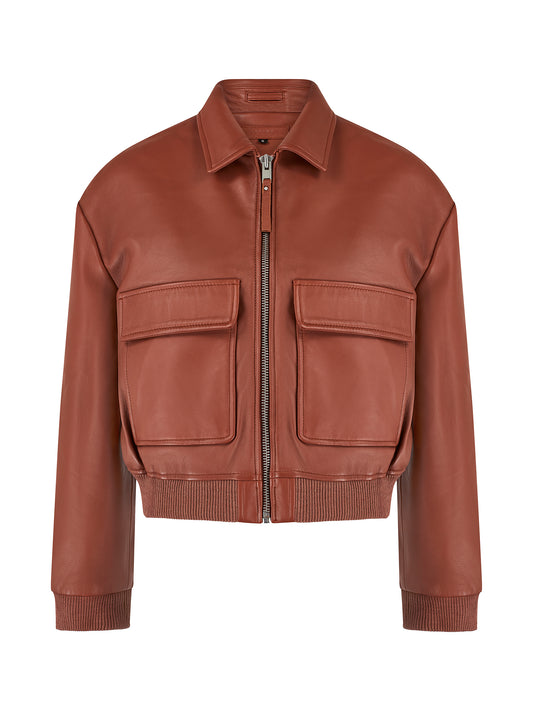 Rebellion Cropped Leather Bomber Jacket