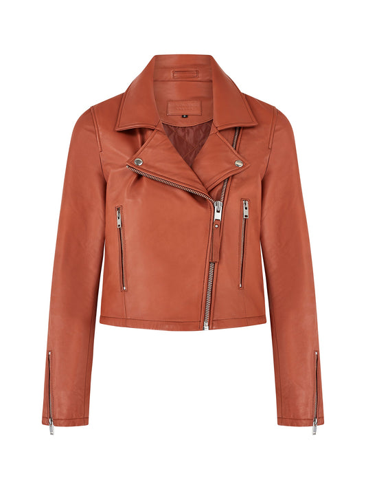 Classic Leather Biker Jacket in Tan