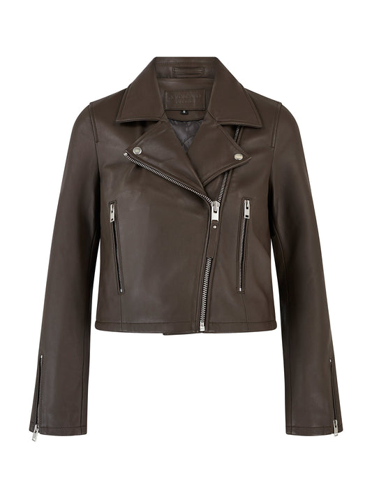 Classic Leather Biker Jacket in Charcoal