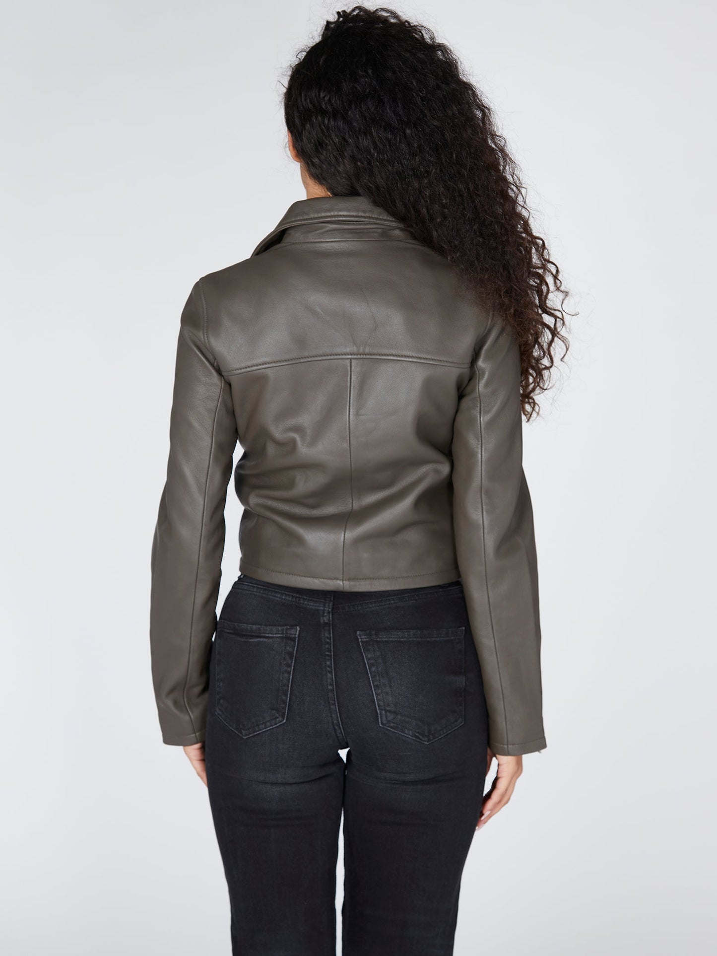 Classic Leather Biker Jacket in Charcoal