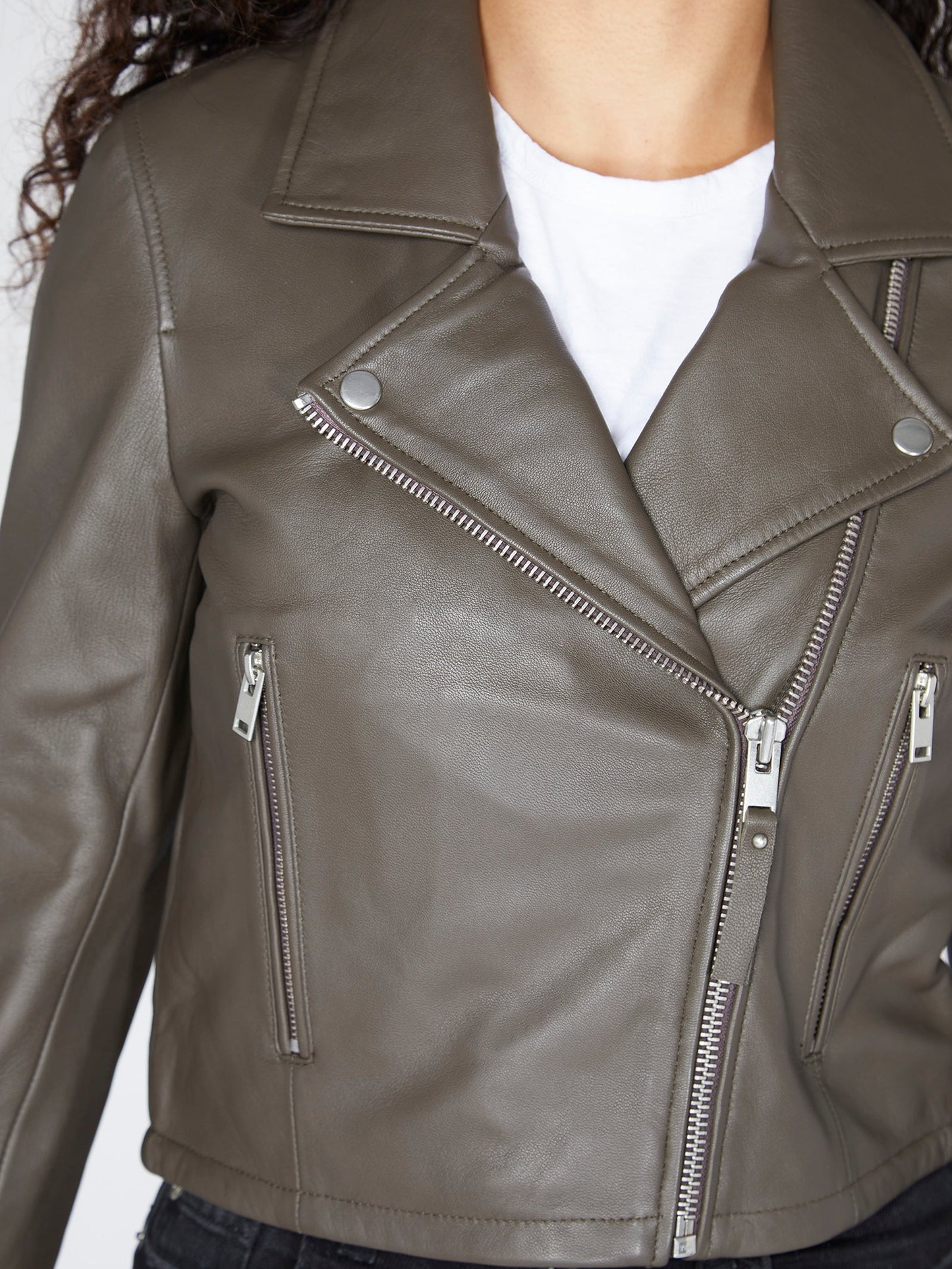 Classic Leather Biker Jacket in Charcoal