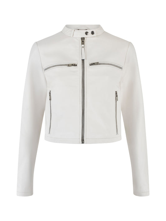 White Leather Racer Jacket