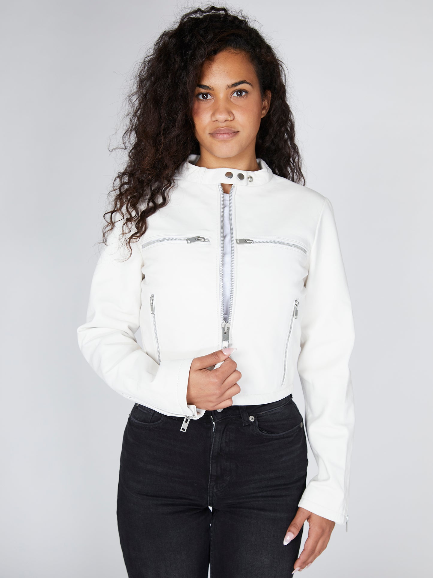 White Leather Racer Jacket