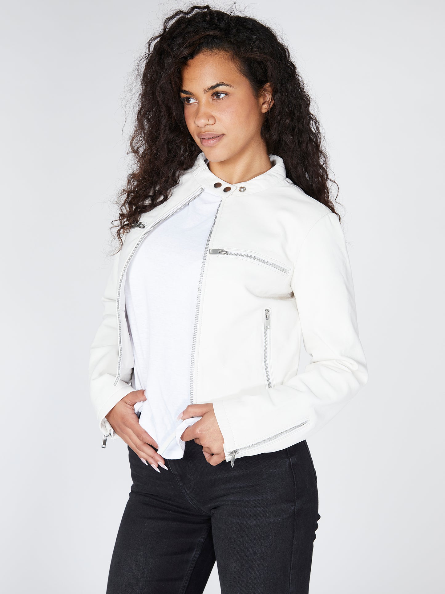 White Leather Racer Jacket