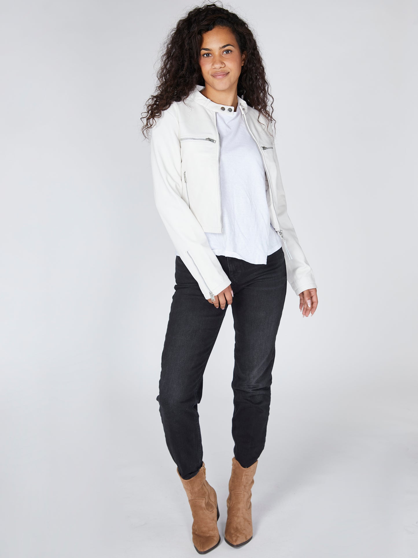 White Leather Racer Jacket