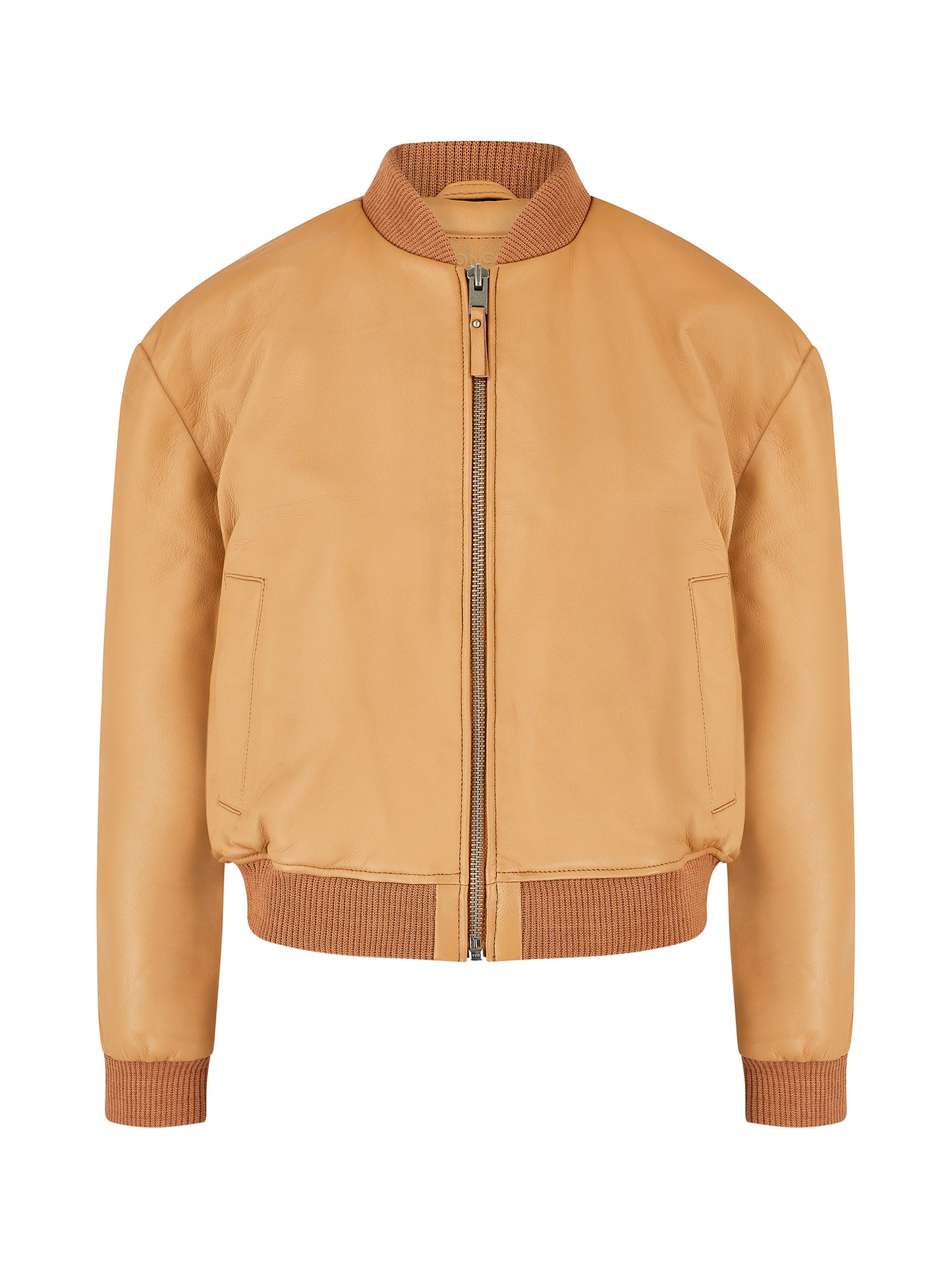 Mustard Leather Bomber Jacket