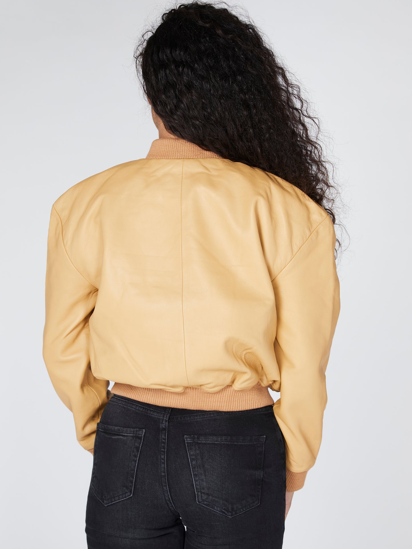 Mustard Leather Bomber Jacket