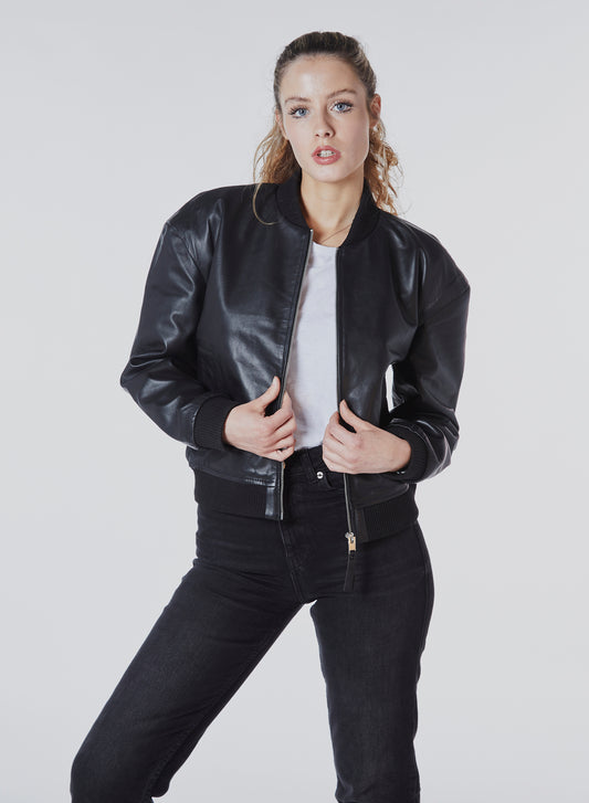 Leather Minimal Bomber Jacket