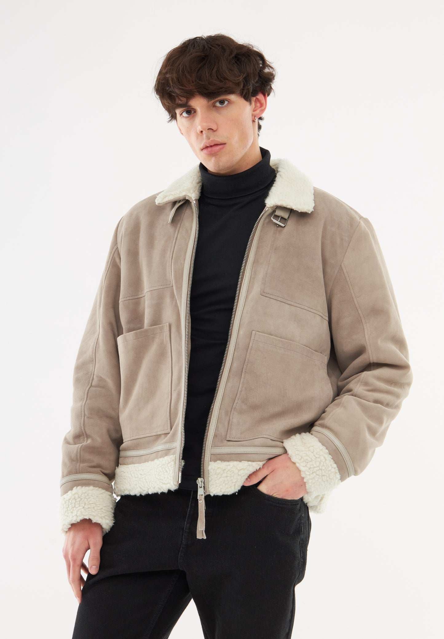 Real Suede Shearling Patch Jacket