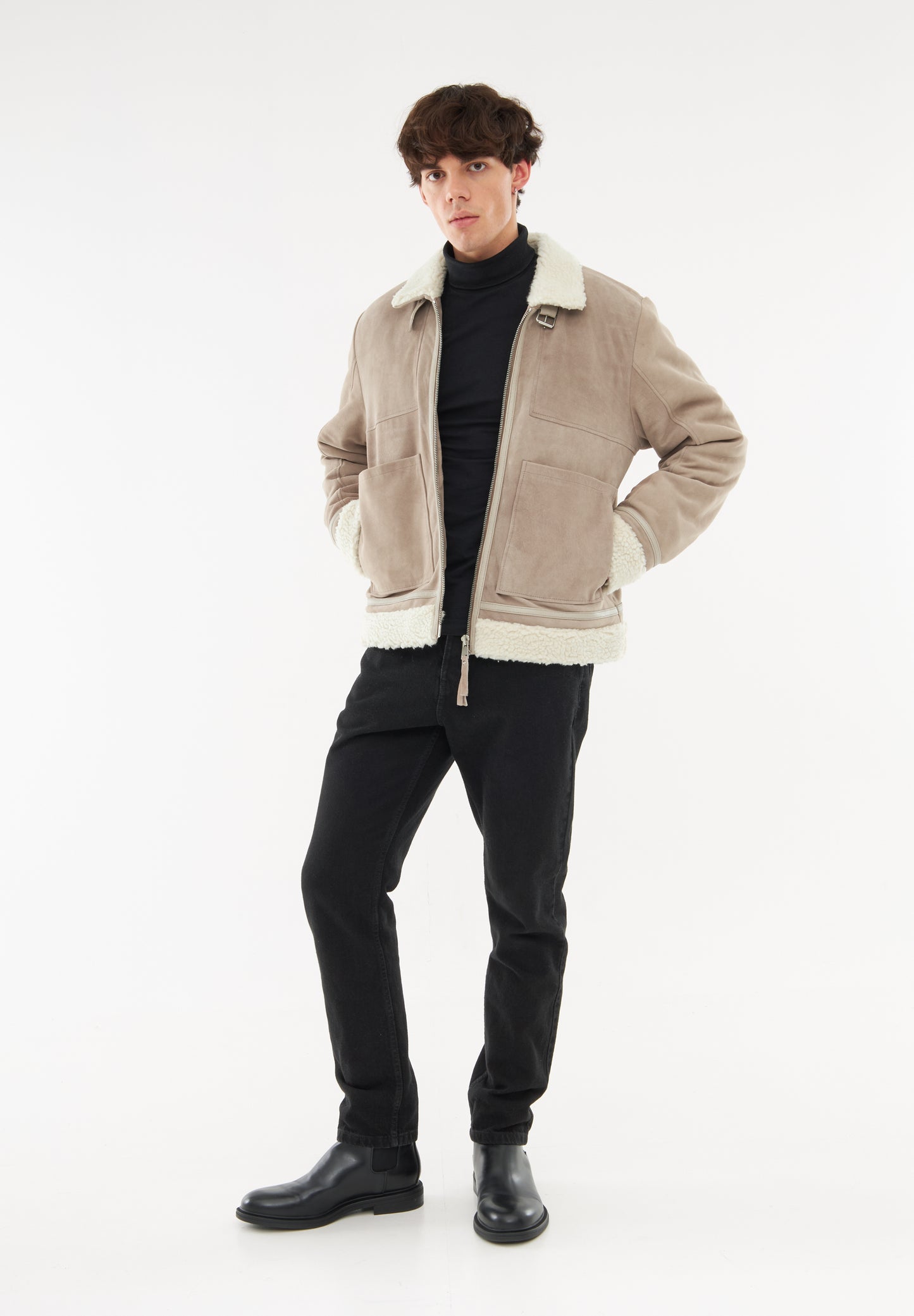 Real Suede Shearling Patch Jacket