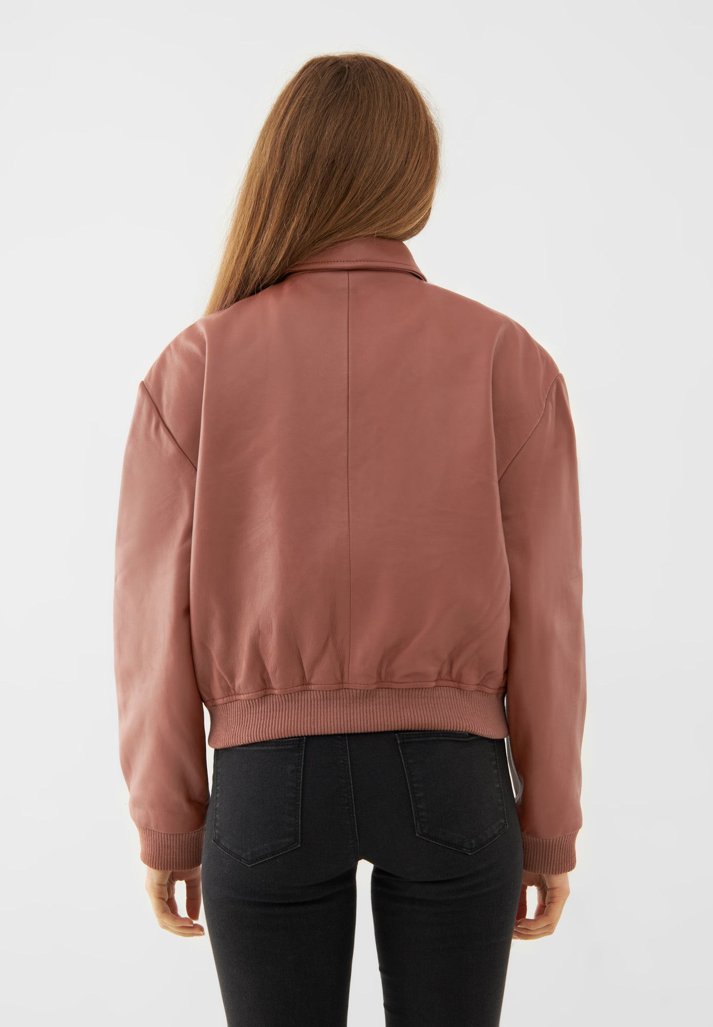 Leather Cropped Bomber Jacket