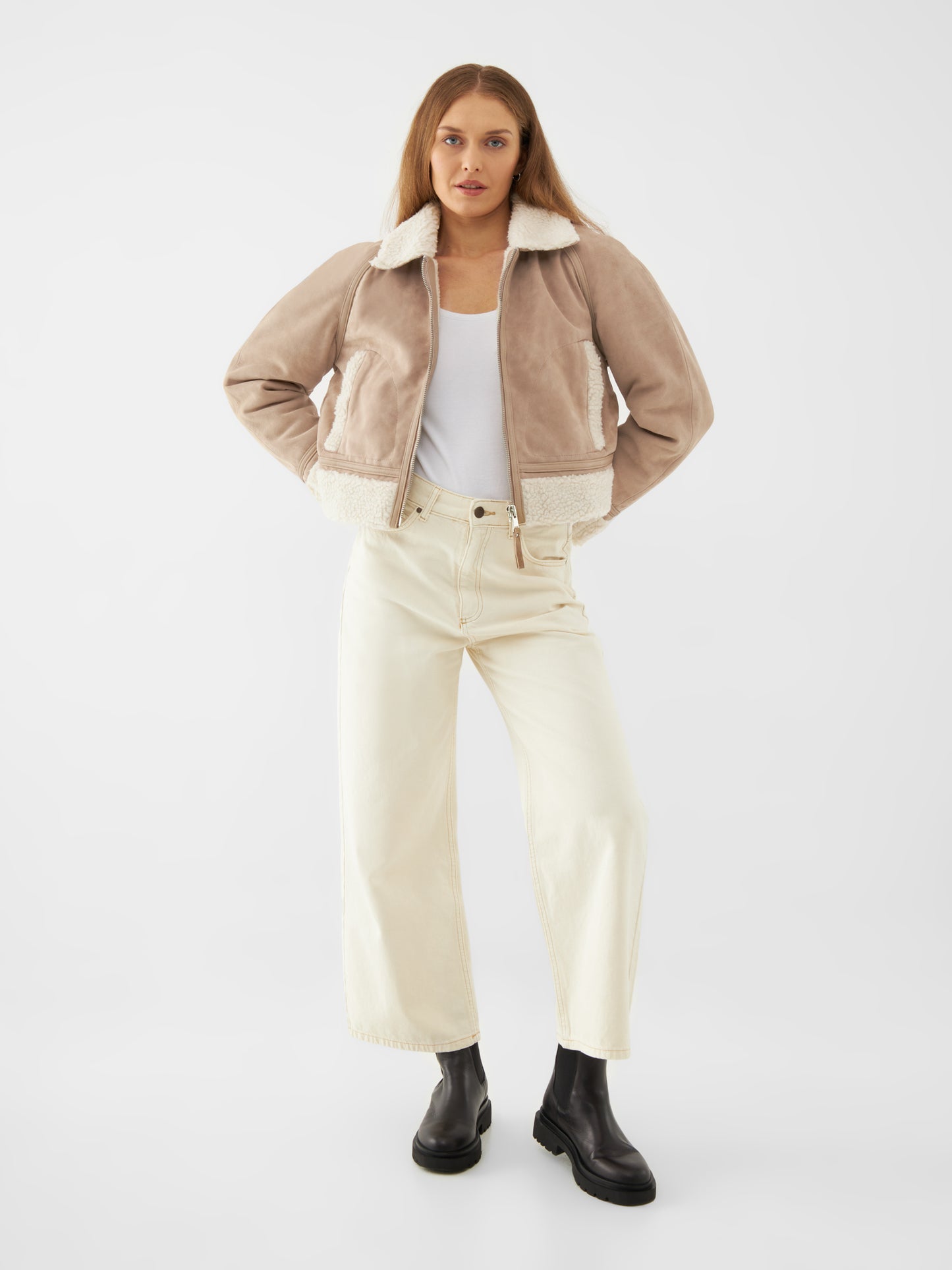 Suede Shearling Cropped Jacket