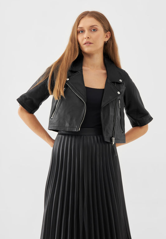 Leather Short Sleeve Minimal Biker Jacket