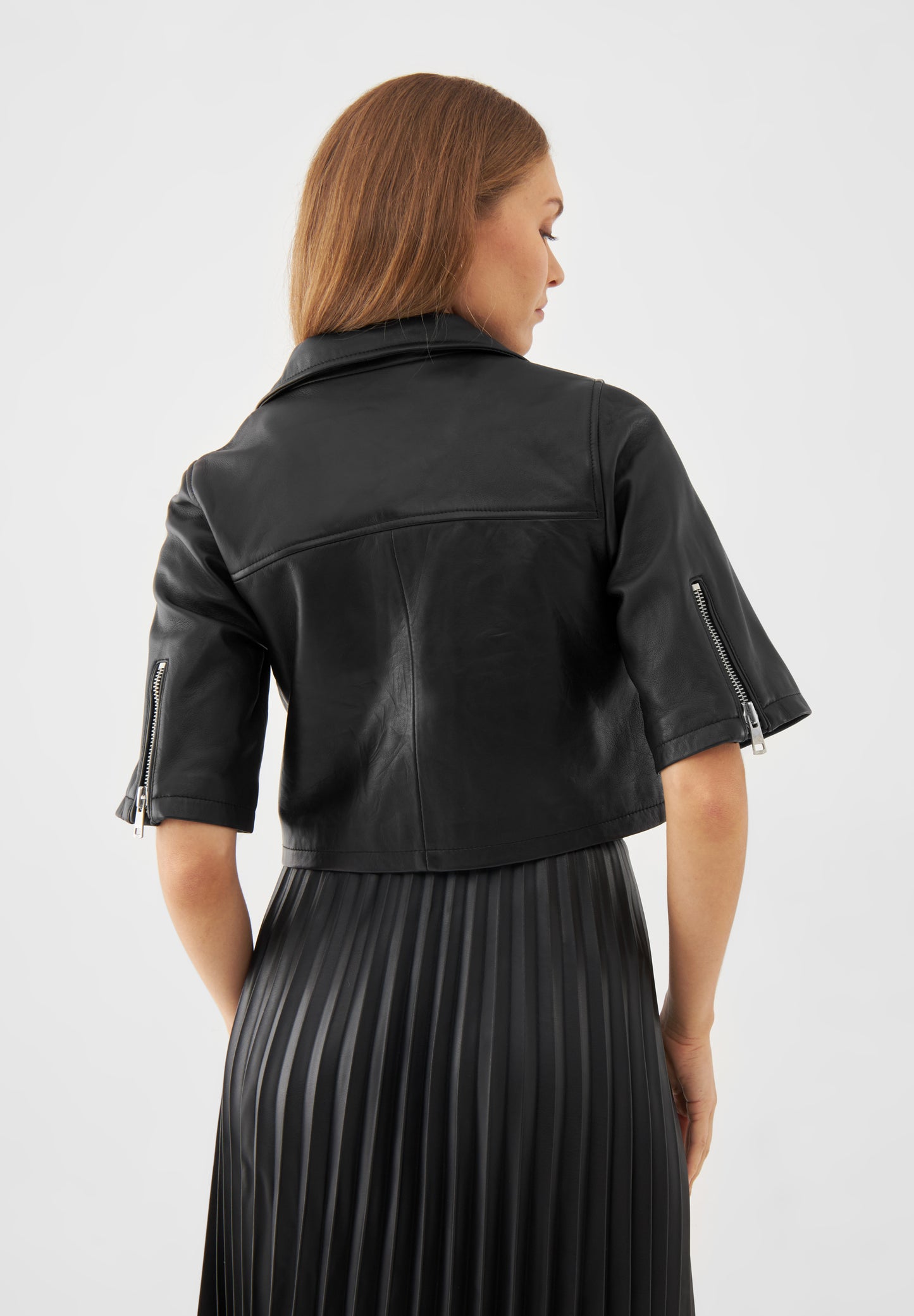 Leather Short Sleeve Minimal Biker Jacket