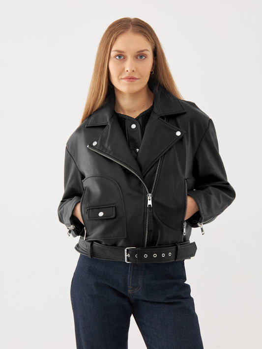 Leather Oversized Biker Jacket