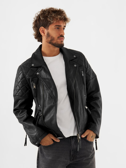 Real Leather Quilted Biker Jacket