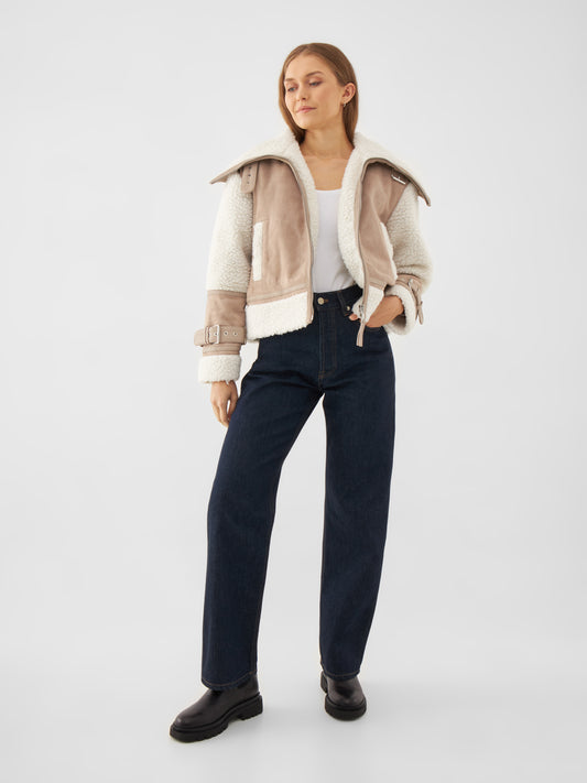 Suede Shearling Funnel Neck Jacket