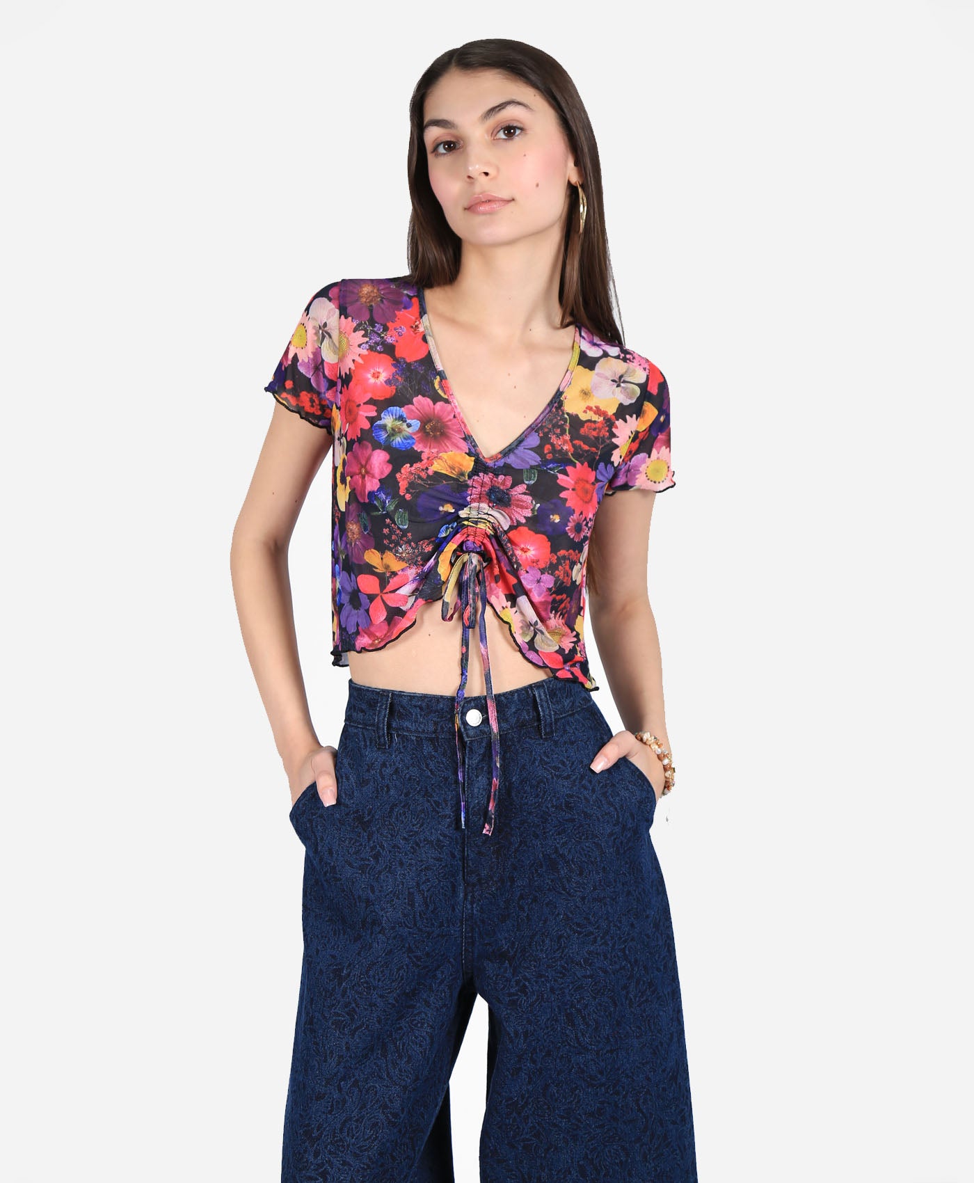 Floral Mesh Crop Top