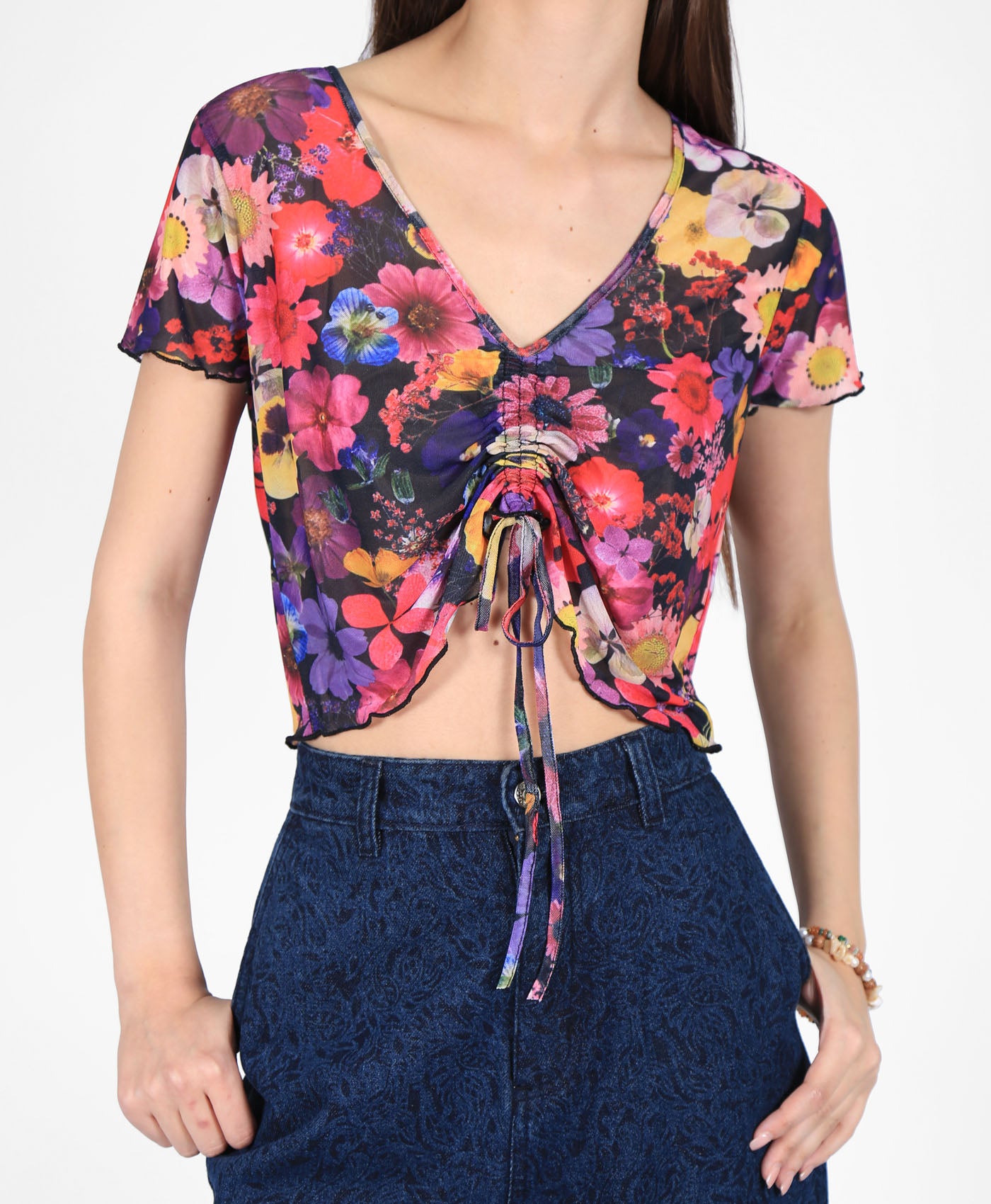 Floral Mesh Crop Top