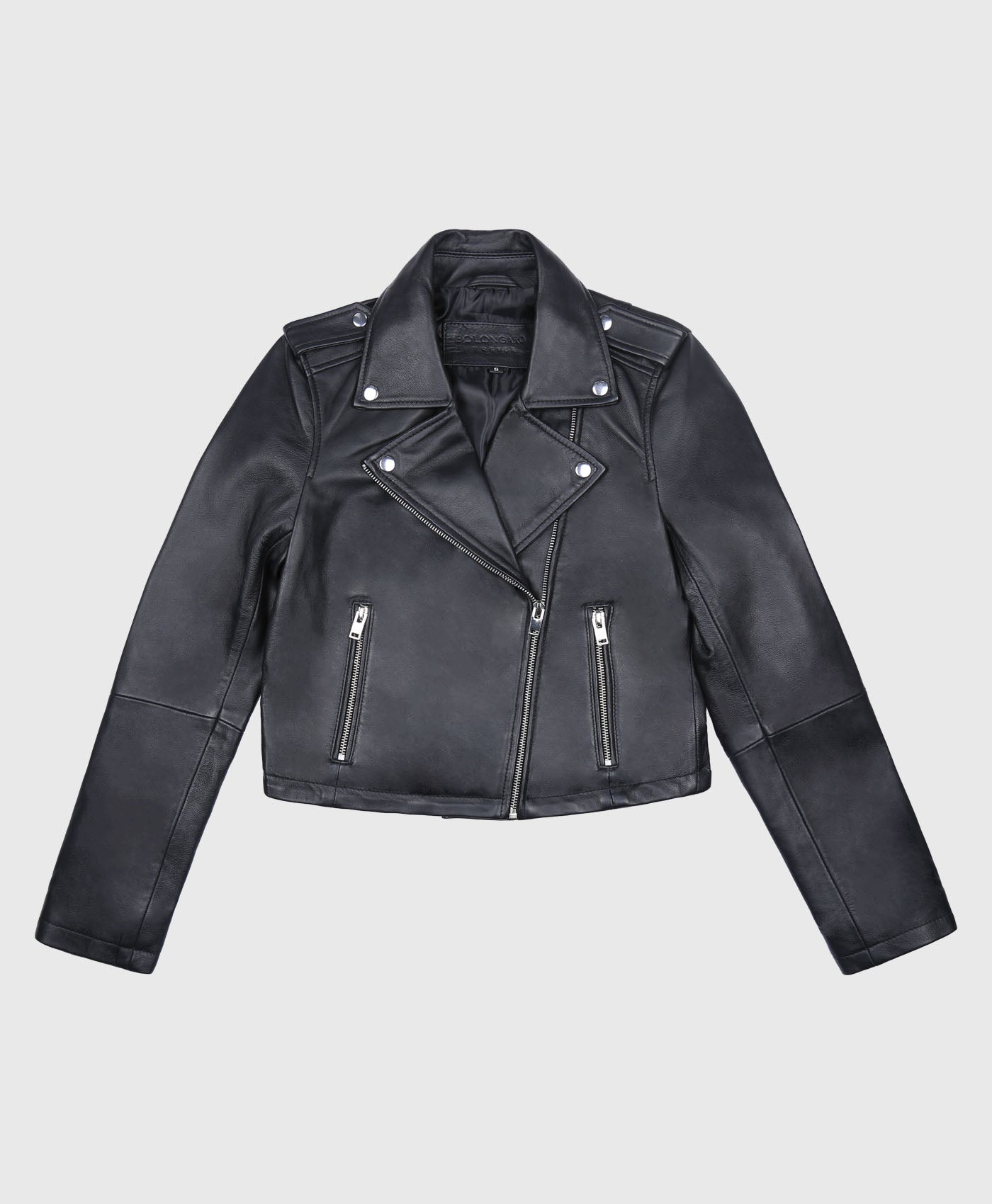 Olivia Cropped Leather Biker Jacket In Black – Bolongaro Trevor