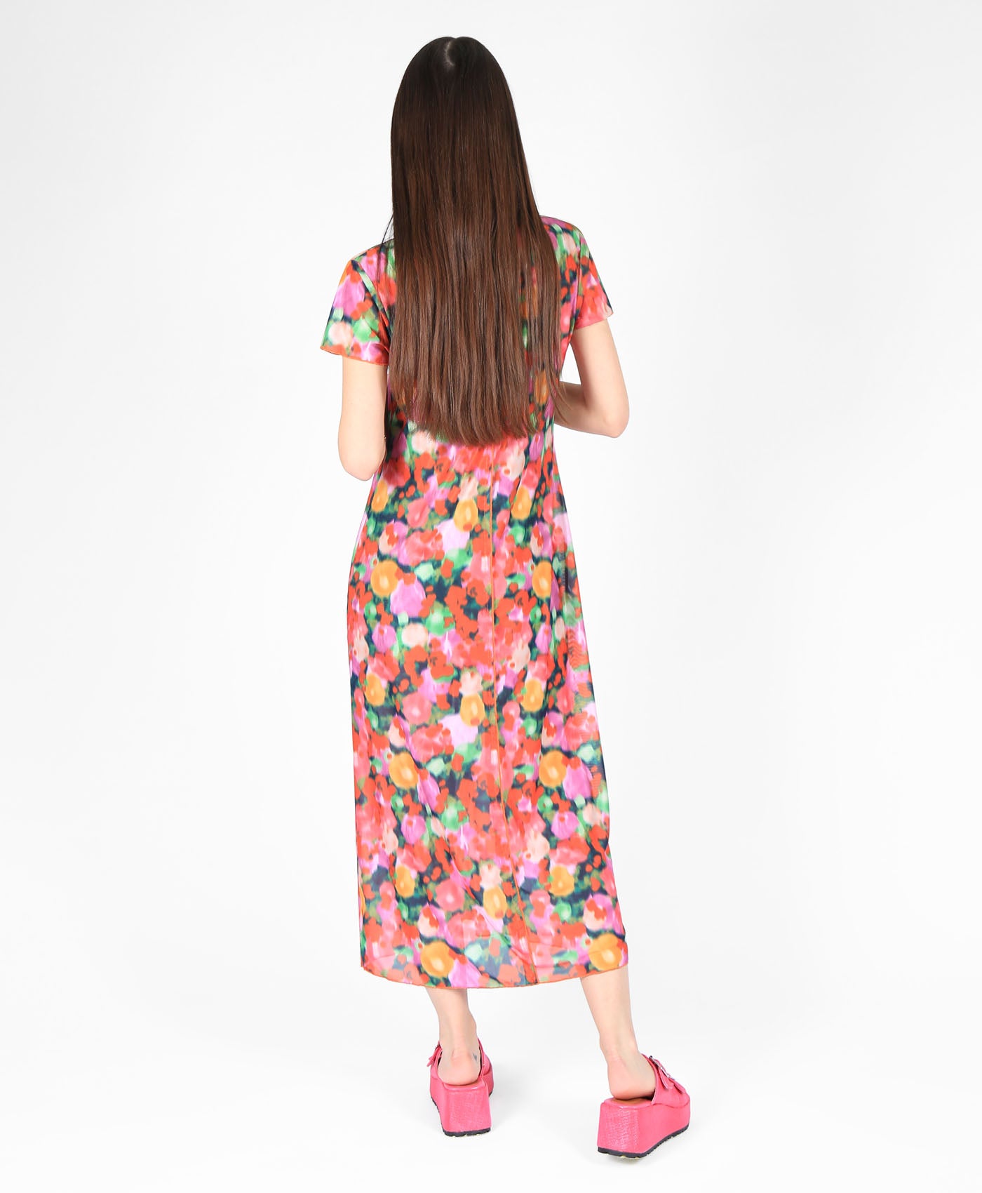 Mesh Maxi Dress With Split In Dreamy Bloom