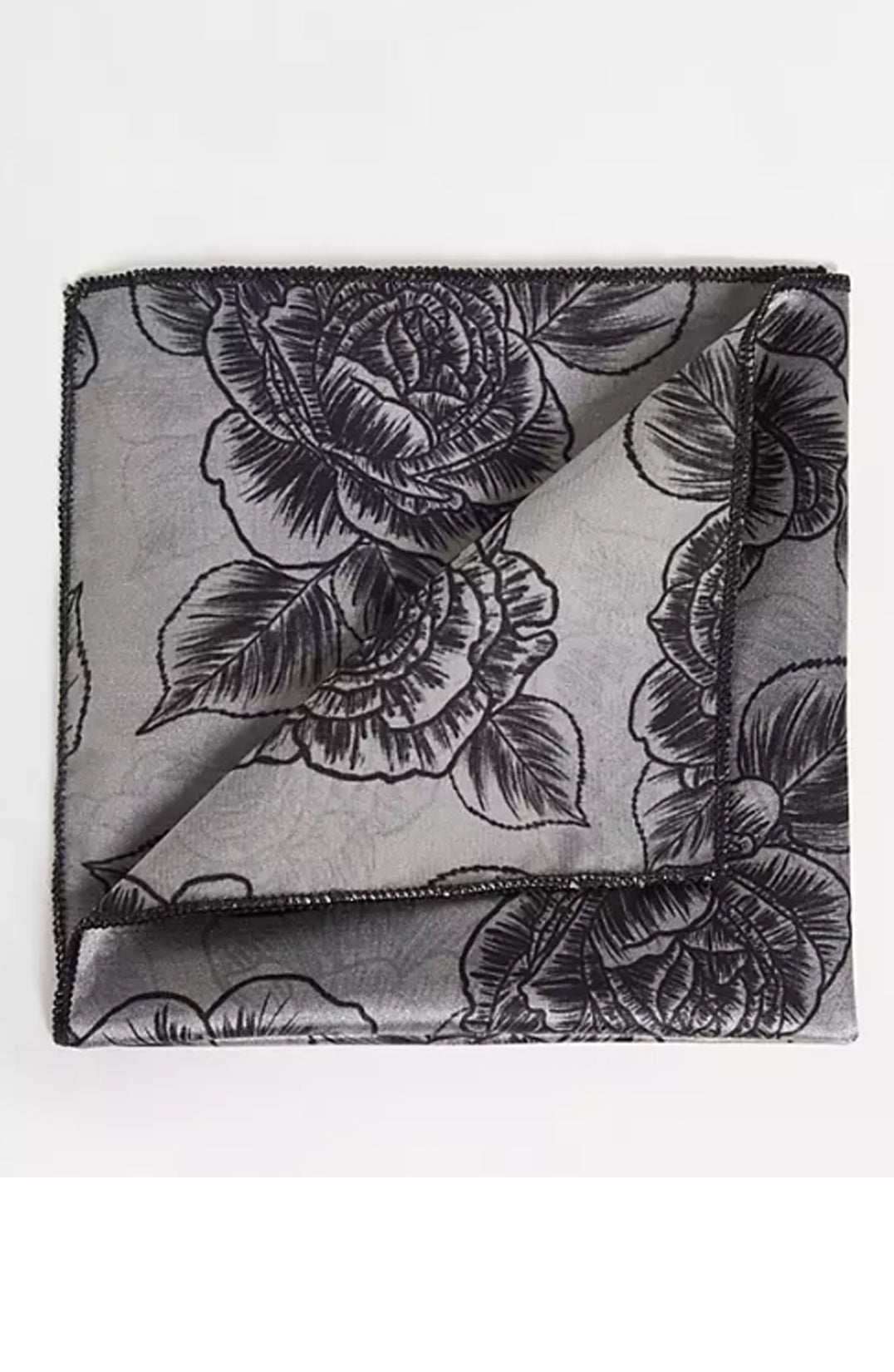 Rose Floral Pocket Square In Dark Grey