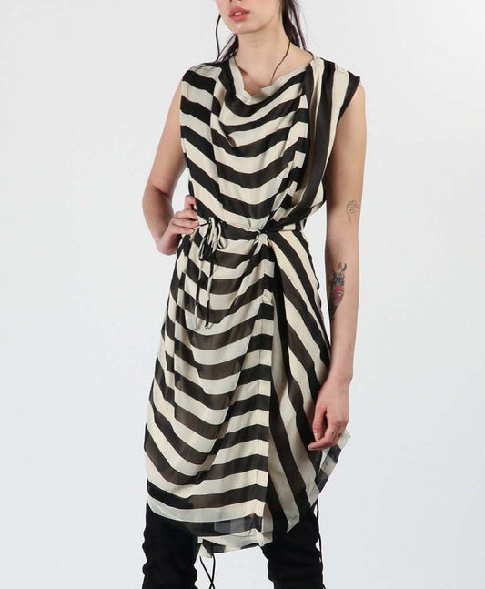 Noir Stripes Drape Dress